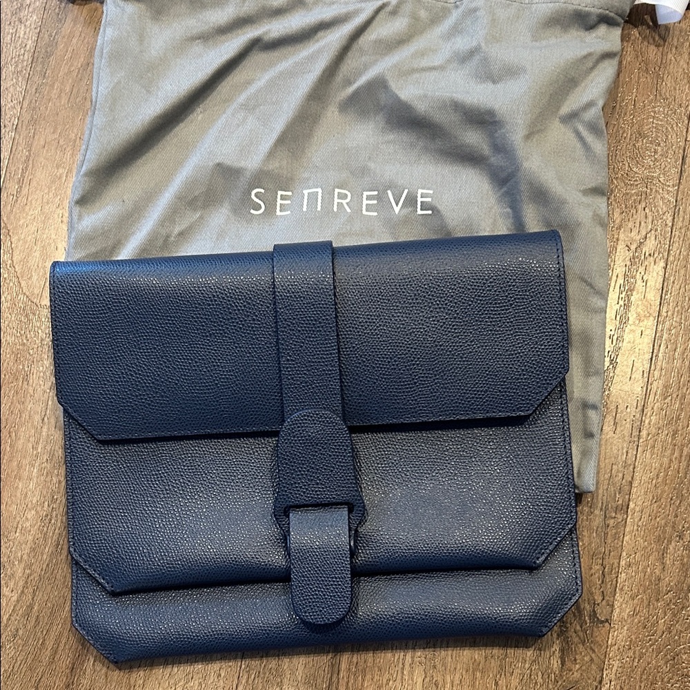 Senreve Navy Leather Envelope Clutch